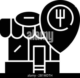 Cafe location black icon, concept illustration, vector flat symbol, glyph sign. Stock Vector