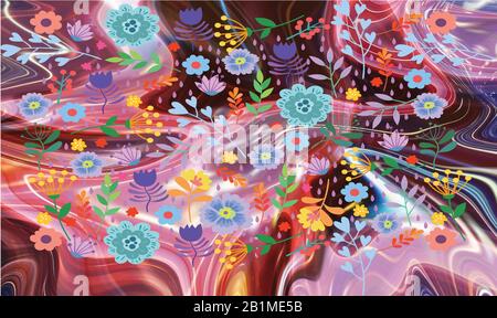 abstract roses and flowers on liquid background Stock Vector