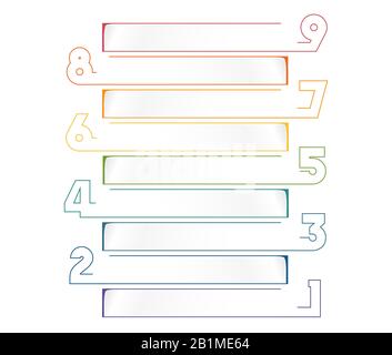 Universal infographic template for projects on white background 9 positions Horizontal stripes Stock Photo