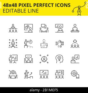Scaled Icons - Business Training. Includes Diagram, Board, Manager, Teacher etc. Pixel Perfect 48x48, Editable Set. Vector. Stock Vector