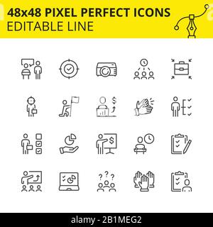 Scaled Icons - Business Coaching and Presentation. Includes Projector, Audience, Presenter, Class etc. Pixel Perfect 48x48, Editable Set. Vector. Stock Vector