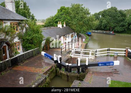 Foxton Locks on the Leicester line of the Grand Union Canal, Leicestershire, England Stock Photo
