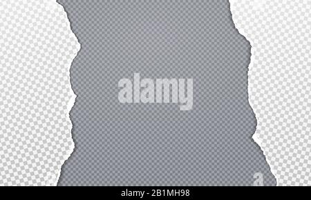 Torn, ripped pieces of vertical white paper with soft shadow are on dark grey squared background for text. Vector illustration Stock Vector