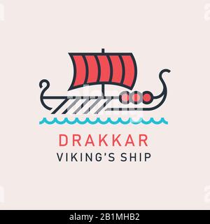 A stylized image of Drakkar Viking ship. The Rowing Ship of Norwegians and Dunn Stock Vector