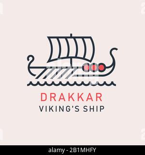 A stylized image of Drakkar Viking ship. The Rowing Ship of Norwegians and Dunn Stock Vector