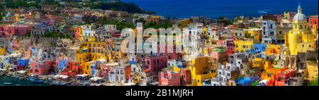 Panorama of  La Corricella port .Procida island,Campania, Italy Stock Photo