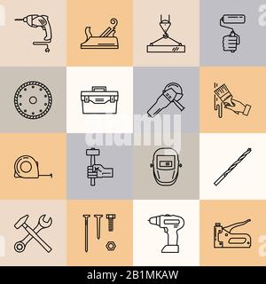 A set of icons of working tools for builders Stock Vector
