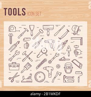 Tools icon set of working tools for builders Stock Vector