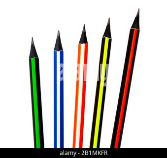 Pencil color isolated on white background. Colorful, colored pencil. Close up of vibrant pencil color tips. Stock Photo