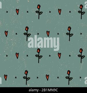 Cute vintage background in small roses and hearts. Stock Vector