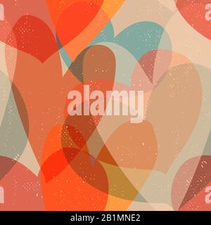 Seamless vintage background with overlapping hearts, warm colors Stock Vector