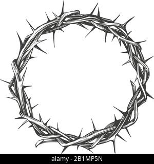 crown of thorns, easter religious symbol of Christianity hand drawn vector illustration sketch logo Stock Vector