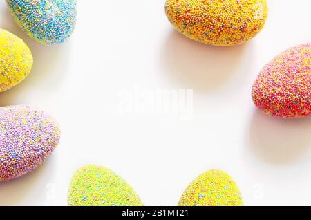 Colored easter eggs on a white background. Holiday concept Stock Photo