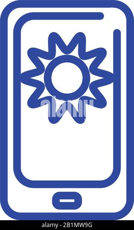 cellphone with sun icon over white background, line style, vector illustration Stock Vector