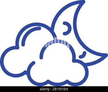clouds and moon over white background, line style icon, vector illustration Stock Vector
