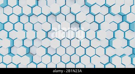 Abstract white honeycomb background with blue lighting effect modern futuristic 3d render Stock Photo