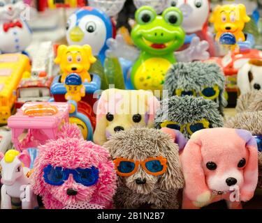 Stuffed animals and toys for prizes at a fair Stock Photo