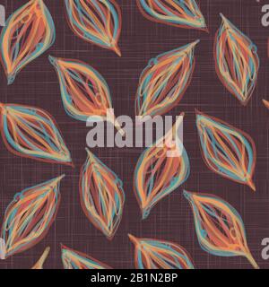 Floral leaf motif vector watercolor background. Seamless repeat pattern on white. Delicate brown hand painted foliage for textile print and fall Stock Vector