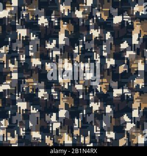 Spliced vector geo texture. Geometric variegated background. Seamless camo pattern with woven broken line. Modern distorted pixel textile all over Stock Vector