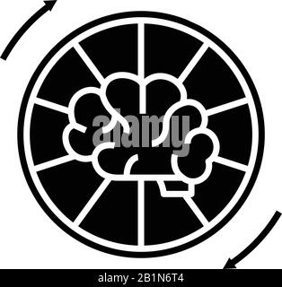 Brain idea generation black icon, concept illustration, vector flat symbol, glyph sign. Stock Vector