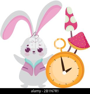 wonderland, cat lamp clock cartoon character vector illustration Stock Vector