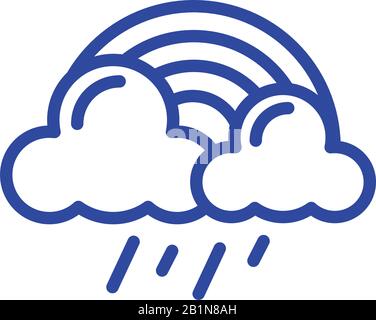 rainbow with rainy clouds icon over white background, flat style ...