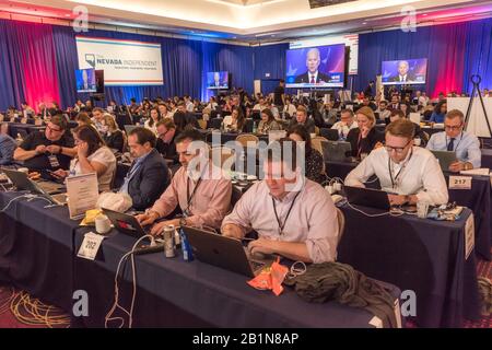 FEBRUARY 19, 2020, LAS VEGAS NEVADA, USA - national news media covers the Democratic Presidential Candidates featured at NBC's Paris Theater Stock Photo