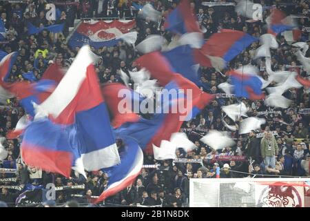 Lyon, France. 26th Feb, 2020. Olympique Lyonnais fan's in action during the Round of 16 of the Champions League Olympique Lyonnais against Juventus of Turin at the GroupeAma Stadium in Lyon - France.Lyon won 1-0 Credit: Pierre Stevenin/ZUMA Wire/Alamy Live News Stock Photo