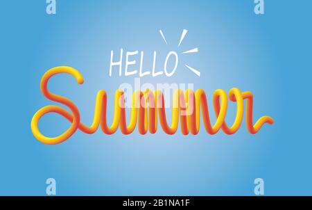 Hello Summer vector background. Tubular neon lettering. Stock Vector