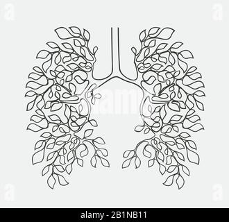 Healthy lungs concept vector.Fresh clean air ecology concept illustration. Tree branches like a respiratory system. Stock Vector