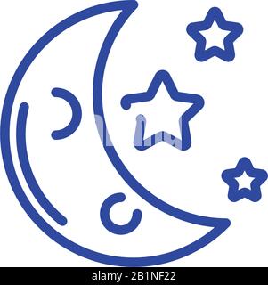 moon and stars over white background, line style icon, vector illustration Stock Vector