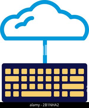 cloud computing with keyboard lineal color style Stock Vector