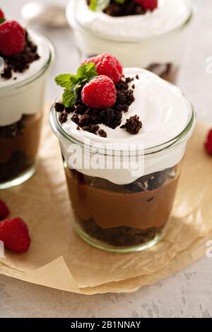 Chocolate layered dessert in a jar Stock Photo