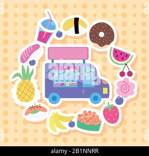 shopping car with set icons kawaii style Stock Vector