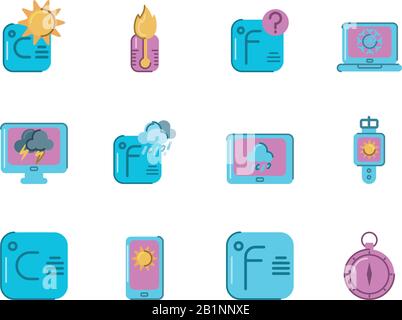 weather icon set over white background, colorful and flat style, vector illustration Stock Vector