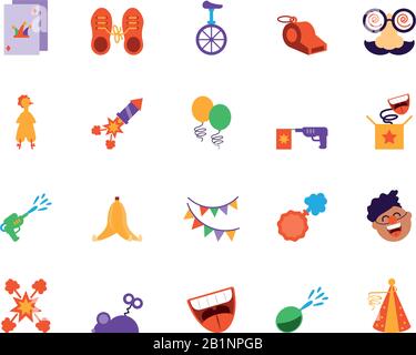 april fools day icon set over white background, flat style design, vector illustration Stock Vector