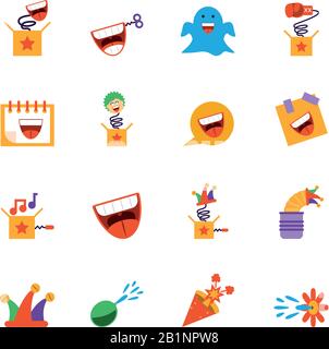fools day icon set over white background, colorful and flat style design, vector illustration Stock Vector