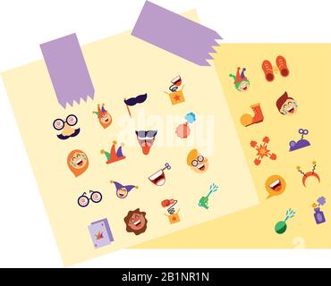 april fools day cartoon icons set over white background, colorful and flat style design, vector illustration Stock Vector