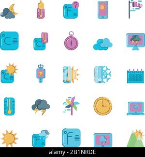 temperature and weather icons set over white background, colorful and flat style, vector illustration Stock Vector