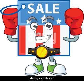 A sporty Boxing USA price tag cartoon character design style Stock Vector