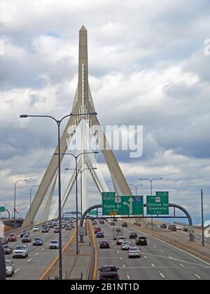 Leonard P. Zakim Bunker Hill Memorial Bridge, Boston, hybrid, USA Stock Photo