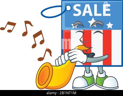 cartoon character style of USA price tag playing a trumpet Stock Vector