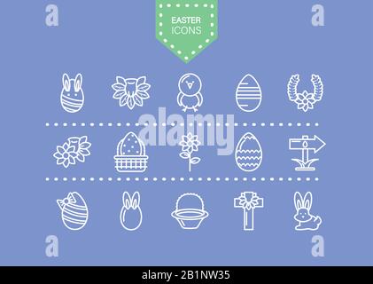 easter icons set over blue background, line style icon, vector illustration Stock Vector