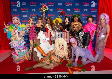 New York, NY - February 26, 2020: Drag Queens attend RuPaul’s Drag Race Season 12 Premiere Event at ViacomCBS - TRL Studios Stock Photo