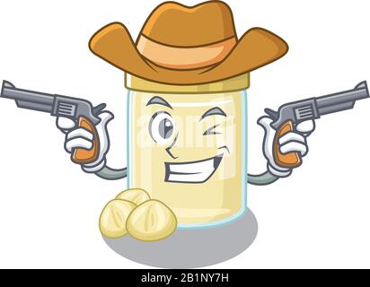 Macadamia nut butter Cowboy cartoon concept having guns Stock Vector