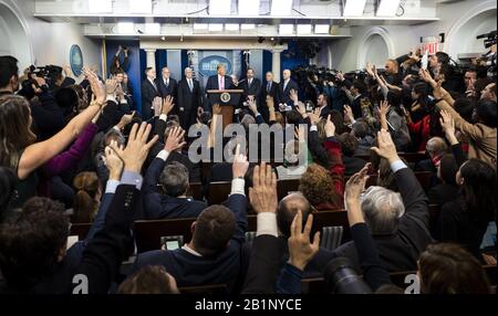 Washington, DC, USA. 26th Feb, 2020. February 26, 2020 - Arlington, VA, United States: President DONALD TRUMP speaking at a press conference about the Coronavirus. Credit: Michael Brochstein/ZUMA Wire/Alamy Live News Stock Photo