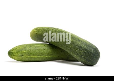 Two cucumbers isolated on a white background. Stock Photo