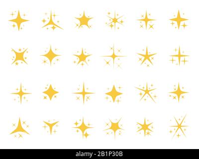 Sparkling stars. Shiny sparks, glitter light star and sparkle elements vector set Stock Vector