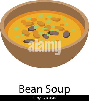 Bean soup icon, isometric style Stock Vector