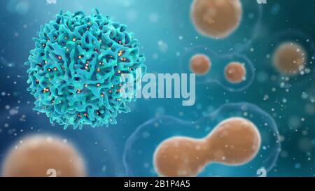 Medical concept of cancer on an abstract background. 3d illustration of T cells or cancer cells. Stock Photo